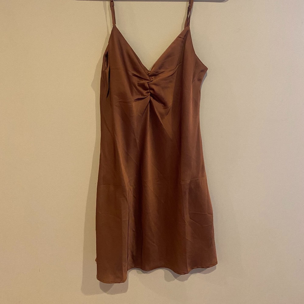 Stradivarius Brown Satin Dress